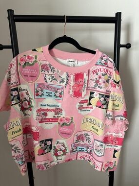 Rareraw Pink Patchwork Graphic Crewneck Sweatshirt